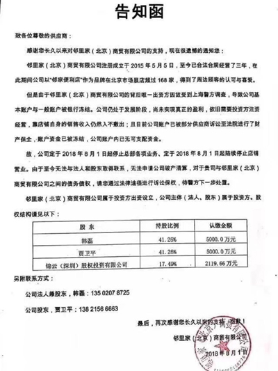 因資金鏈斷裂，鄰家便利店關(guān)停168家門店