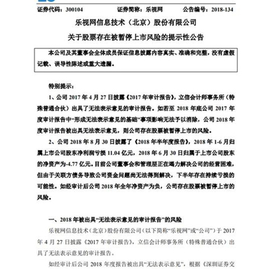 樂視網：核查工作已完成，9月13日上午復牌