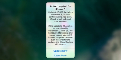 蘋果向iPhone 5用戶發(fā)出通知：盡快更新到 iOS 10.3.4